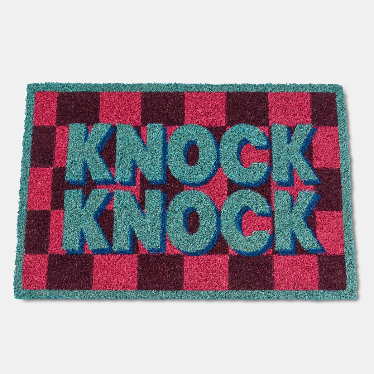 OHS Knock Knock Printed Coir Mat - Pink/Blue>