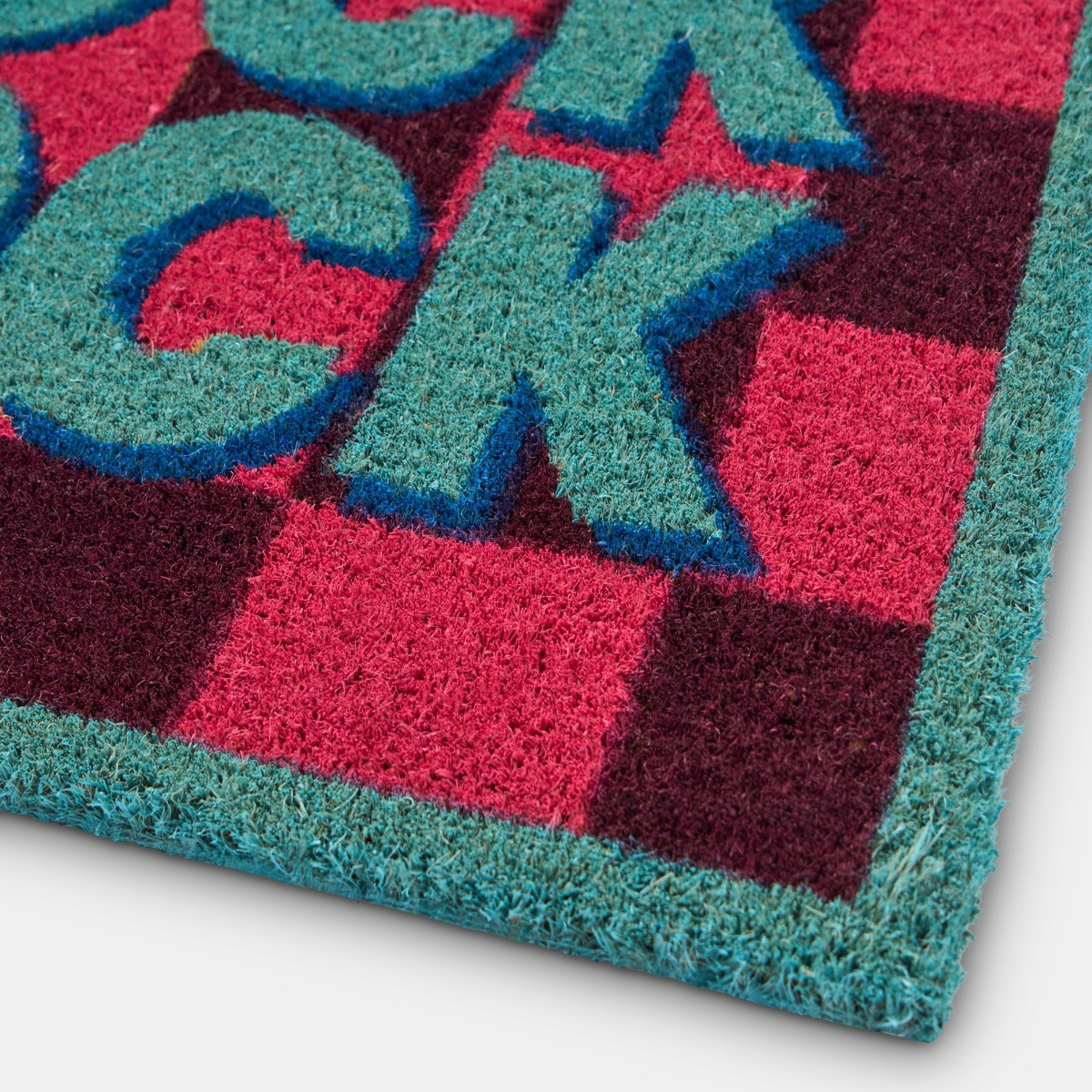 OHS Knock Knock Printed Coir Mat - Pink/Blue>