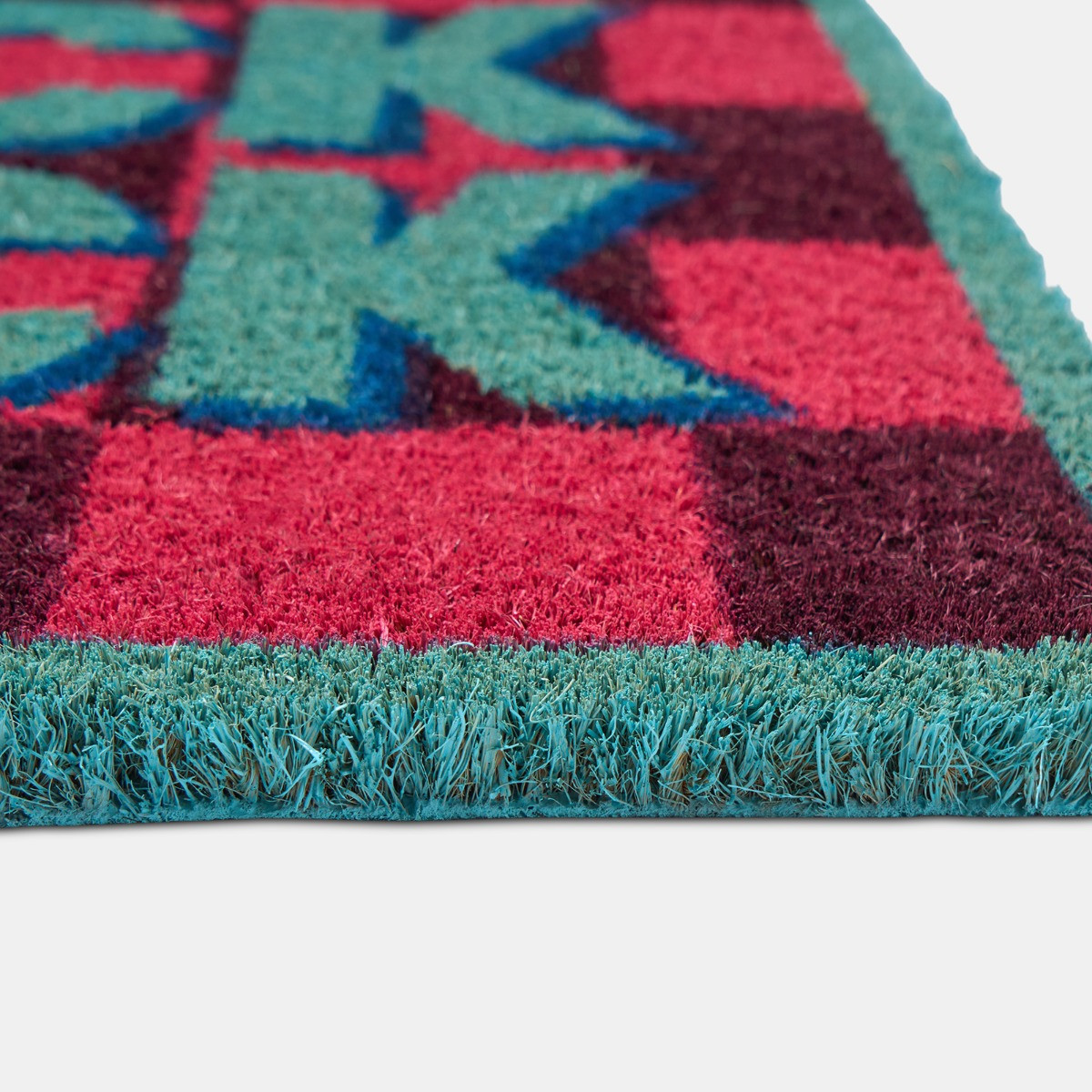 OHS Knock Knock Printed Coir Mat - Pink/Blue>
