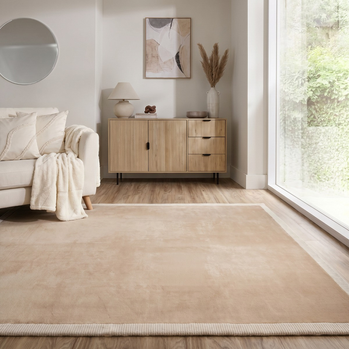 OHS Contrast Border Rug - Cream/Natural>