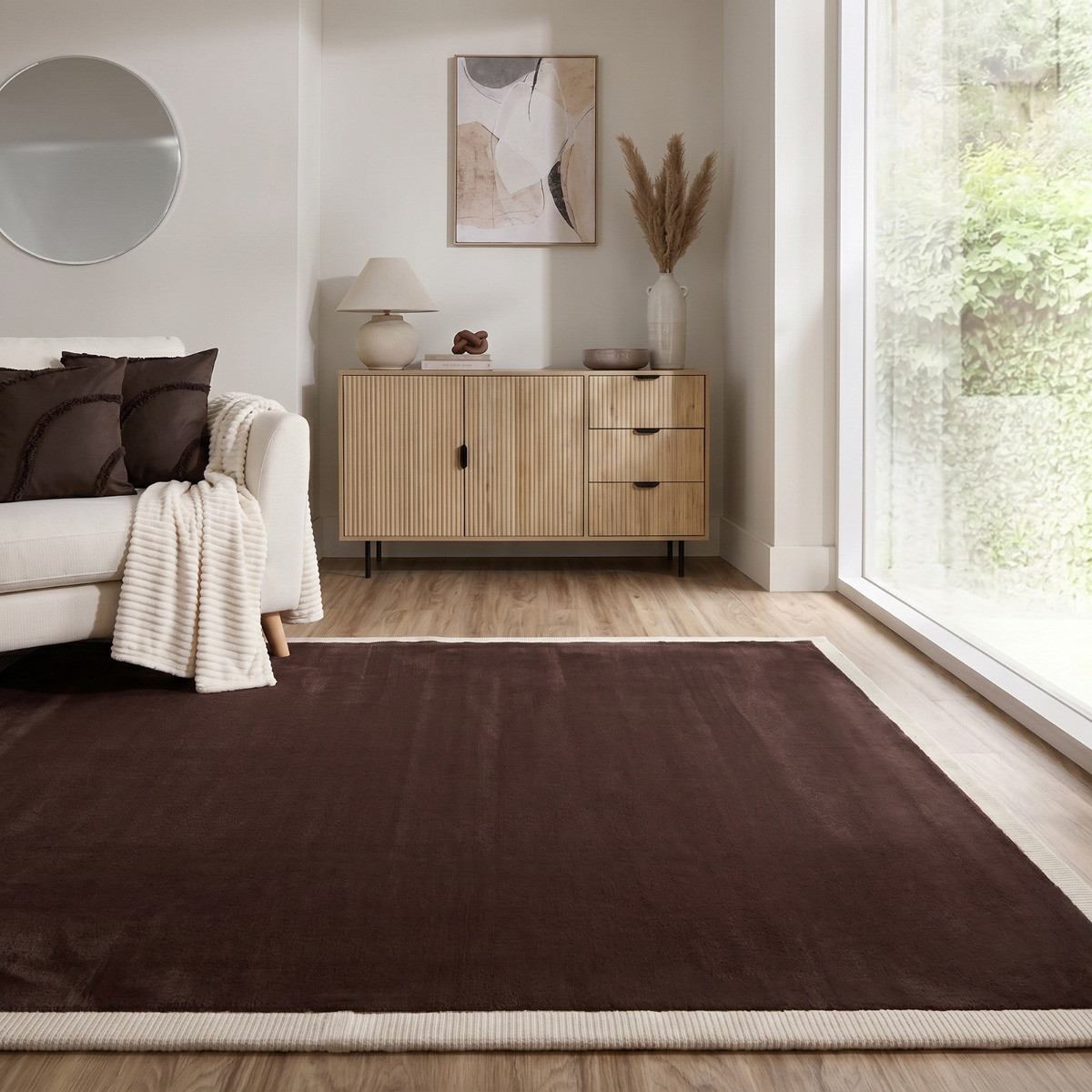 OHS Contrast Border Rug - Coffee/Ivory>