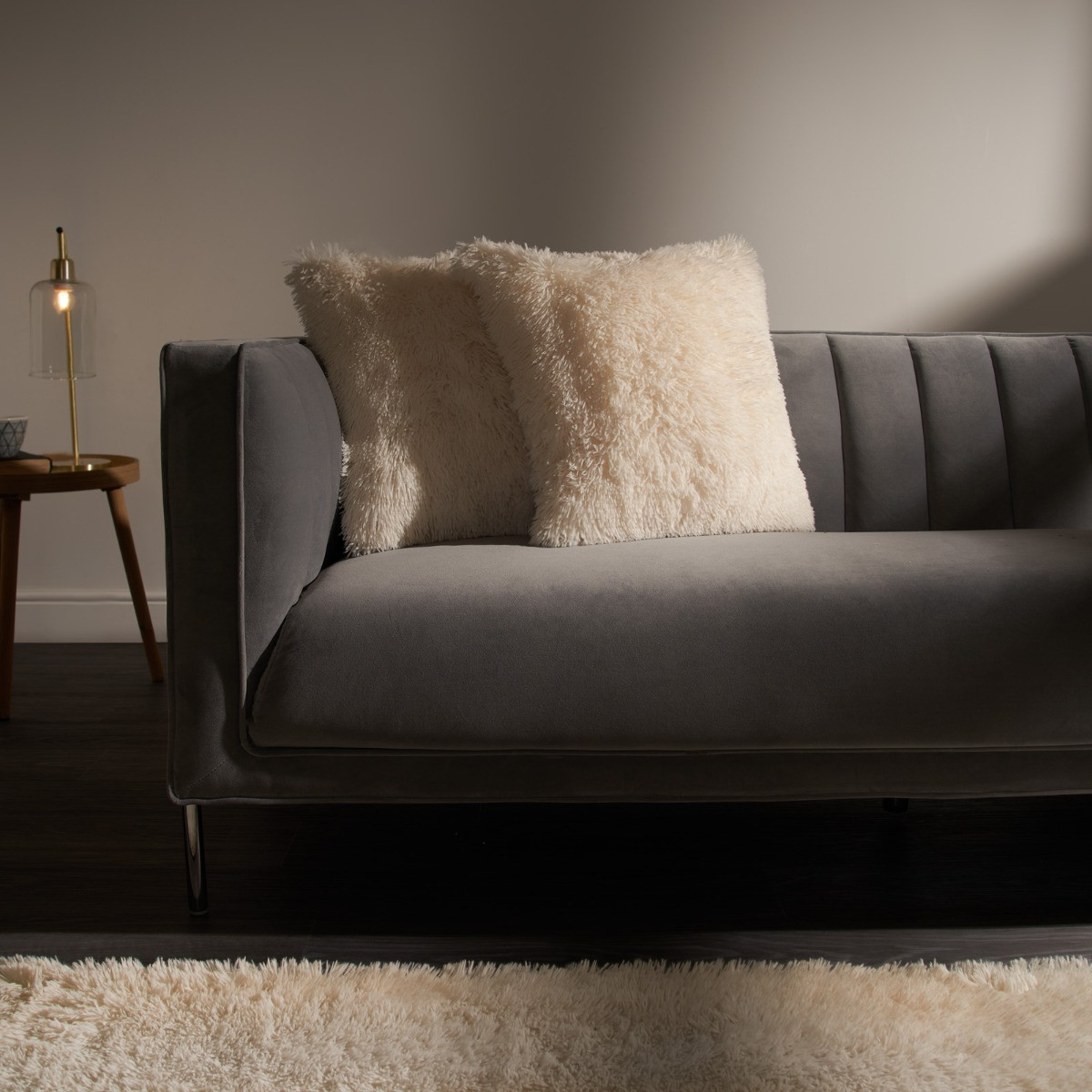 OHS 2 Pack Fluffy Cushion Covers, Cream - 45 x 45cm>