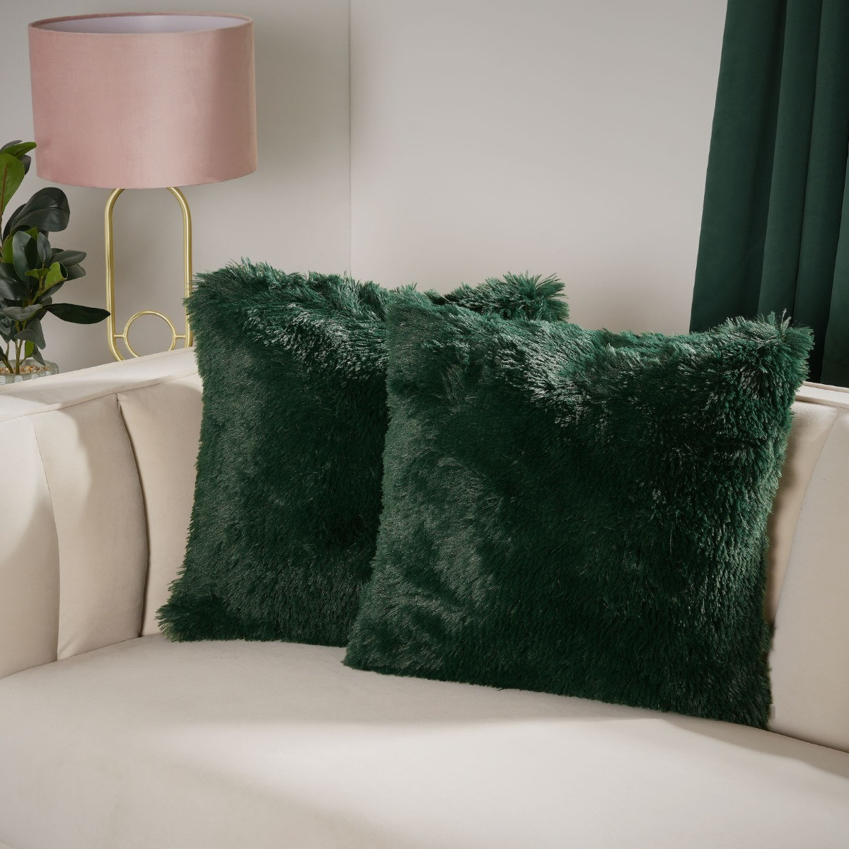 OHS 2 Pack Fluffy Cushion Covers, Forest Green - 45 x 45cm>