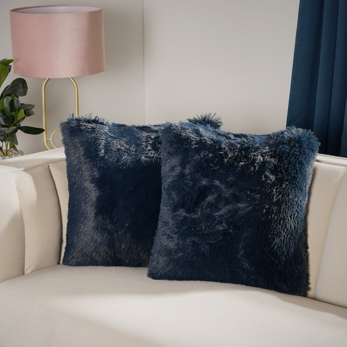 Sienna Fluffy Cushion Covers - Navy>