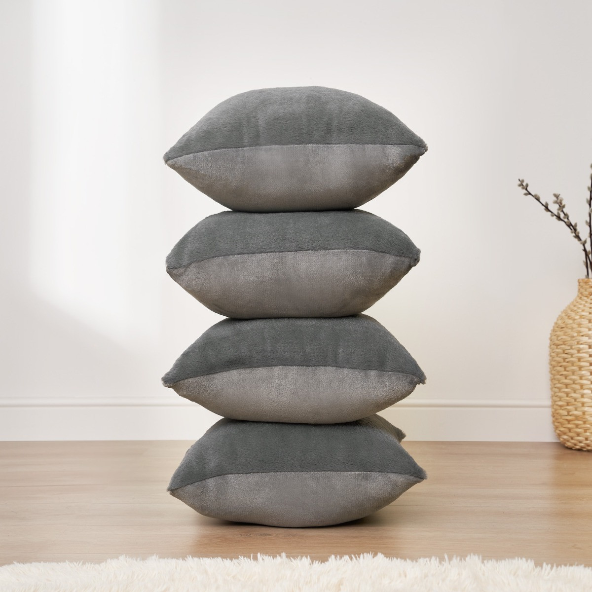 Sienna Faux Fur Set of 4 Cushion Covers - Charcoal>