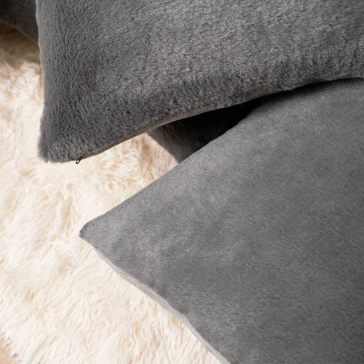 Sienna Faux Fur Cushion Covers - Charcoal>