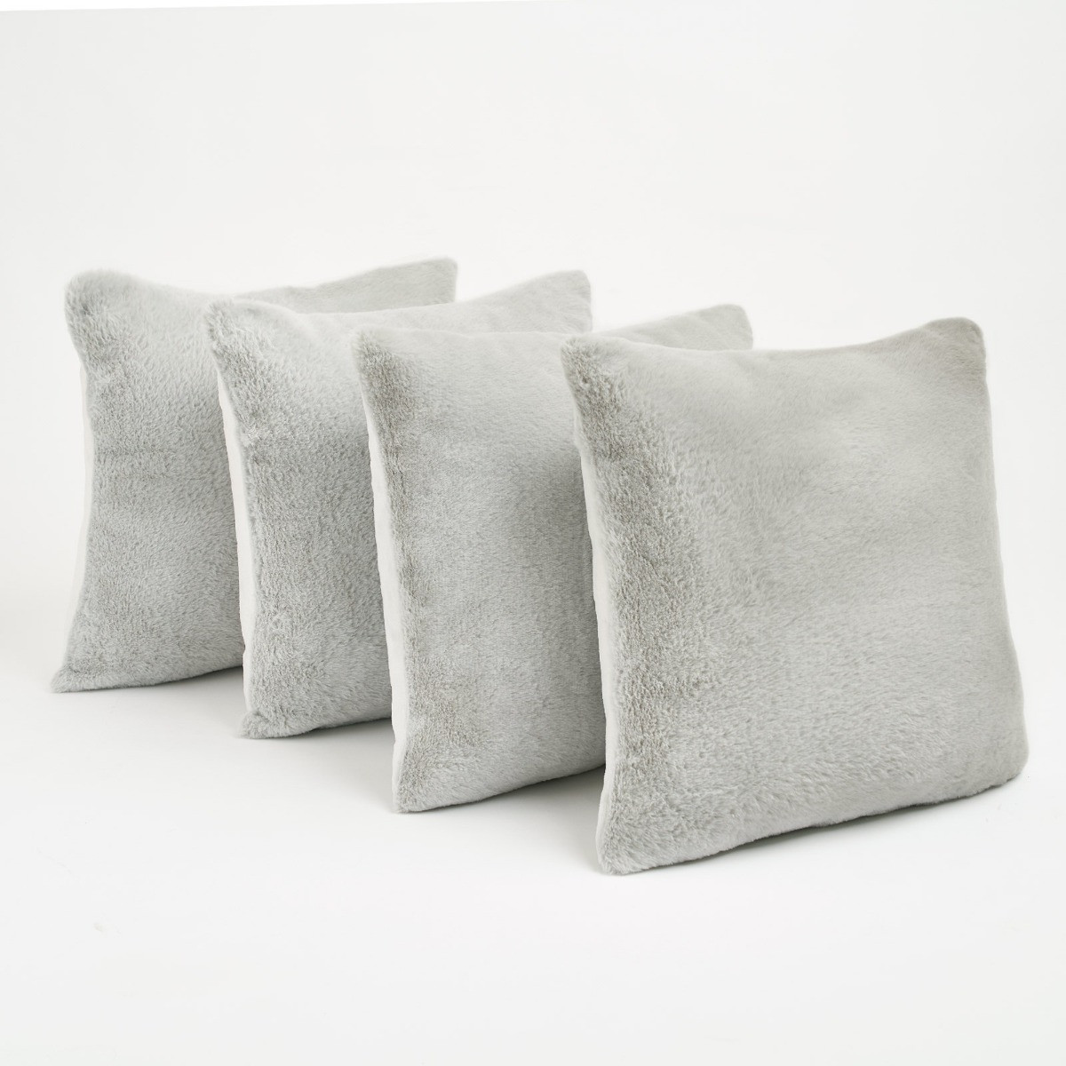 Sienna Faux Fur Set of 4 Cushion Covers - Silver>