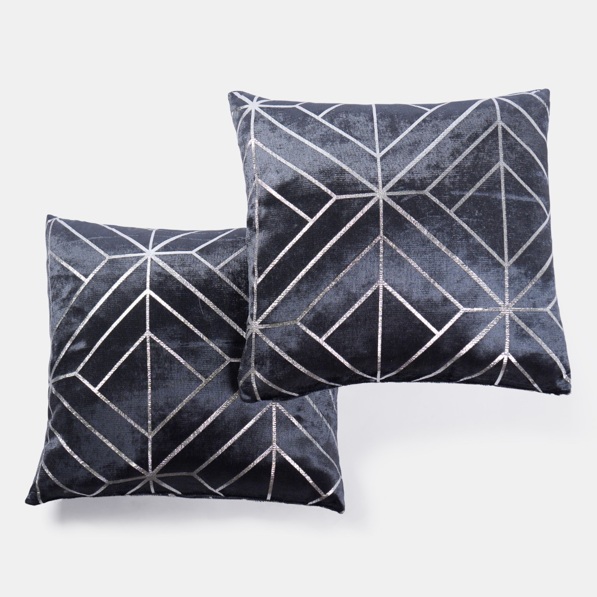 OHS Metallic Foil Geometric Cushion Covers - Charcoal>