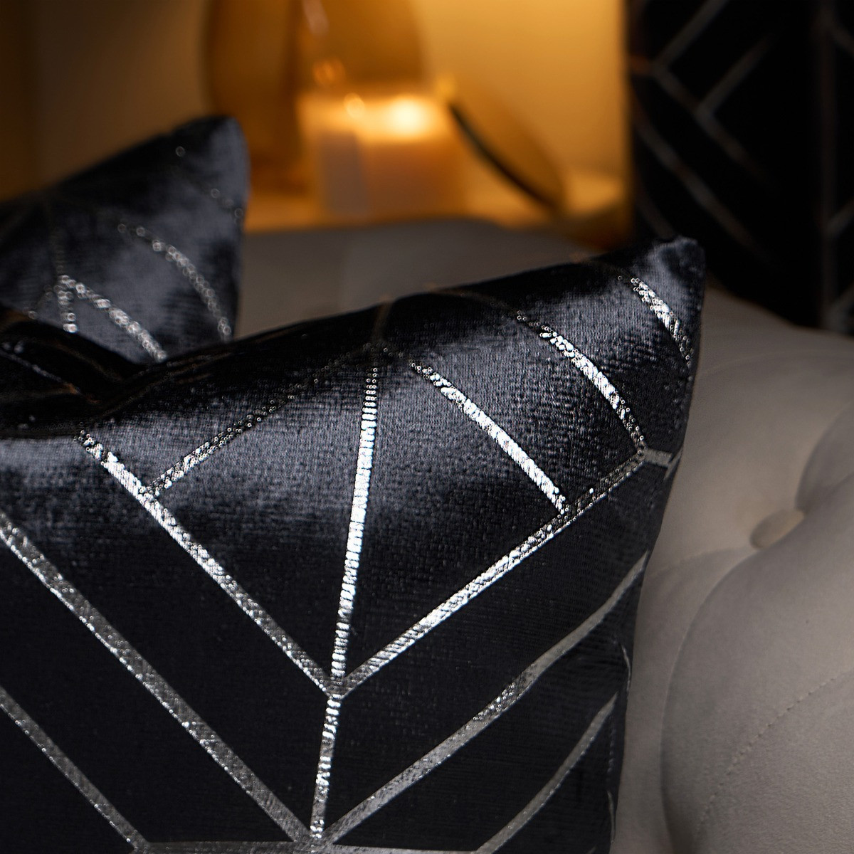 OHS 2 Pack Metallic Geo Cushion Covers, Charcoal - 45 x 45cm>