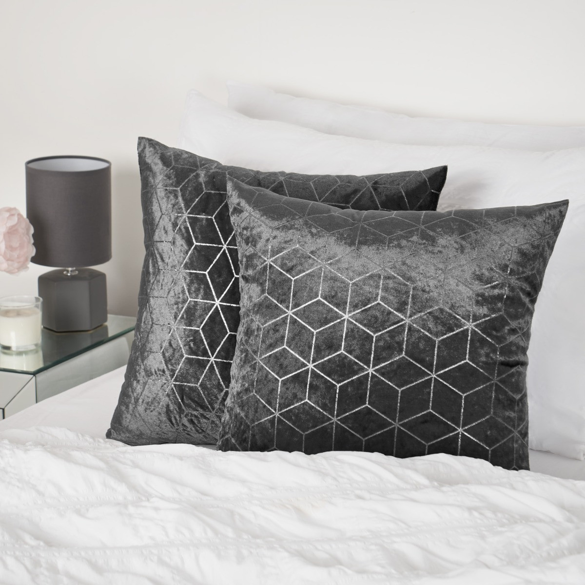 Sienna Metallic Geo Cushion Covers - Charcoal>