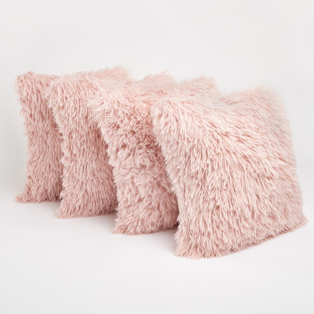 Sienna 2 Pack Faux Mongolian Fur Cushion Covers, Blush - 55 x 55cm>