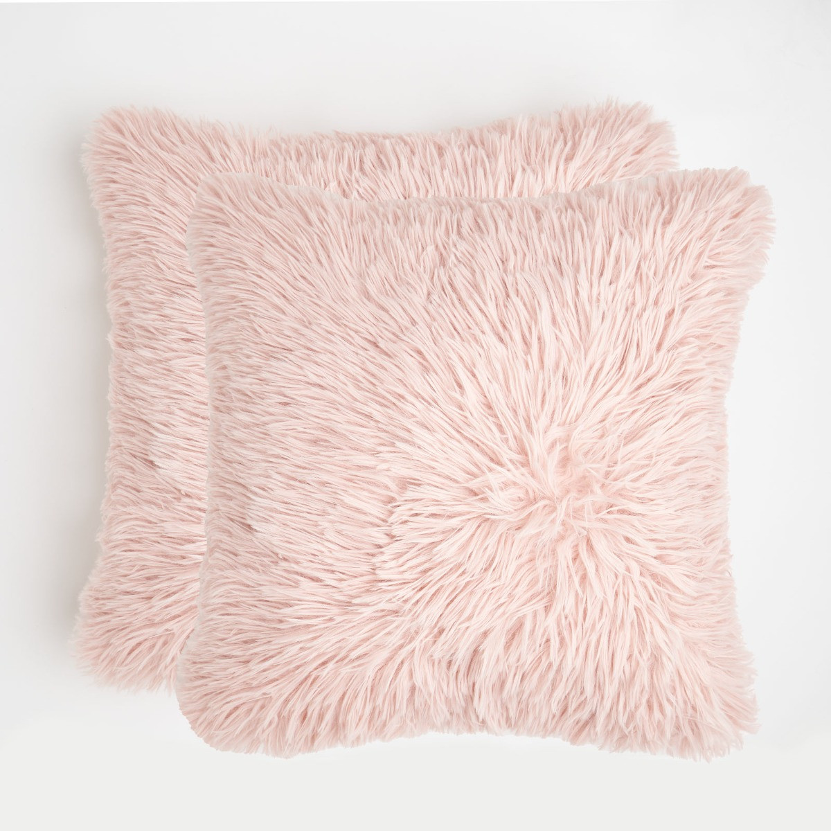 Sienna 2 Pack Faux Mongolian Fur Cushion Covers, Blush - 55 x 55cm>