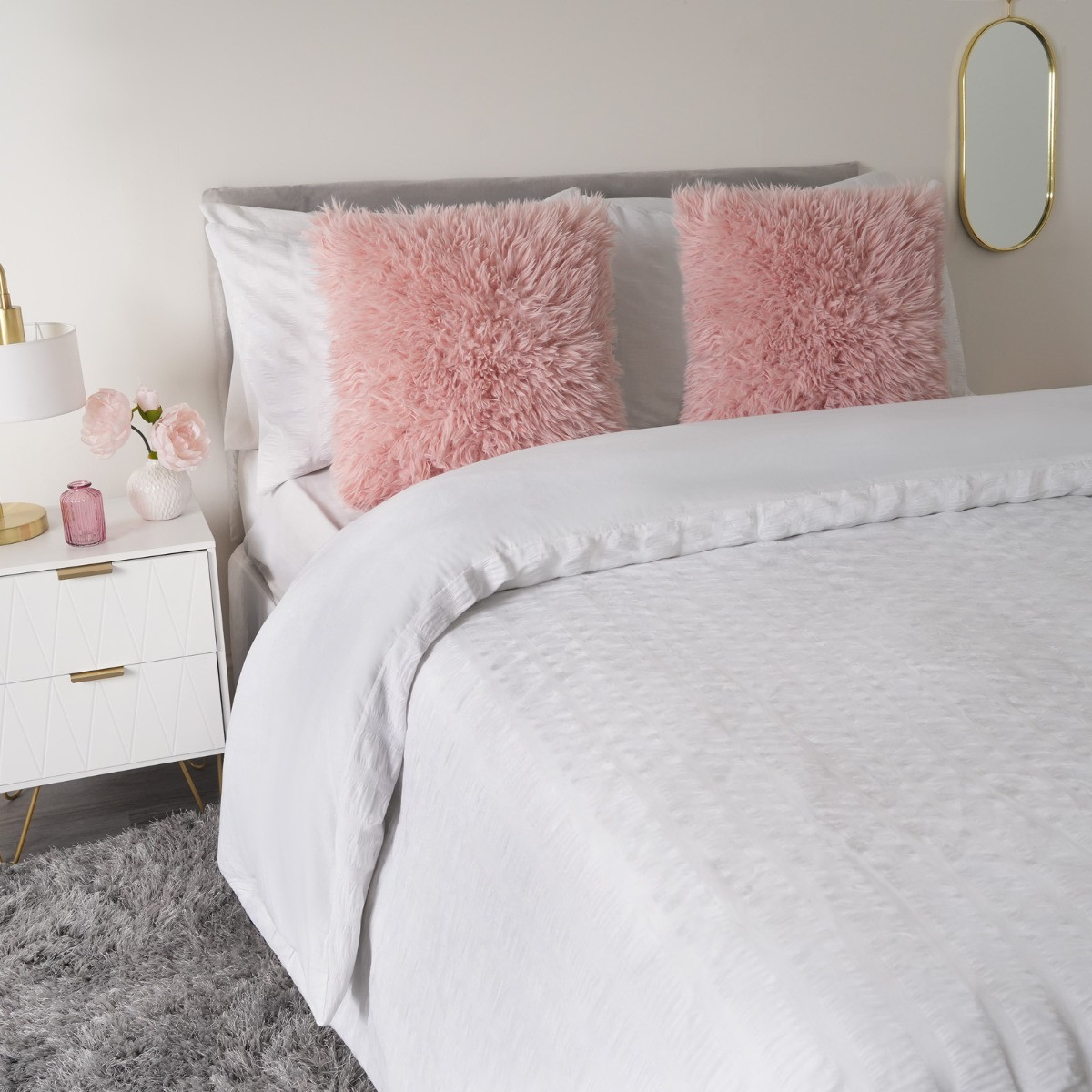 OHS Luxury Faux Mongolian Fur Cushion Covers - Blush>