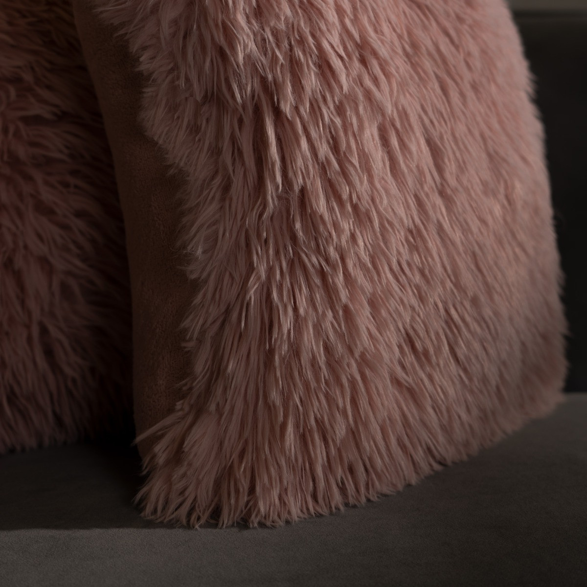 OHS Luxury Faux Mongolian Fur Cushion Covers - Blush>