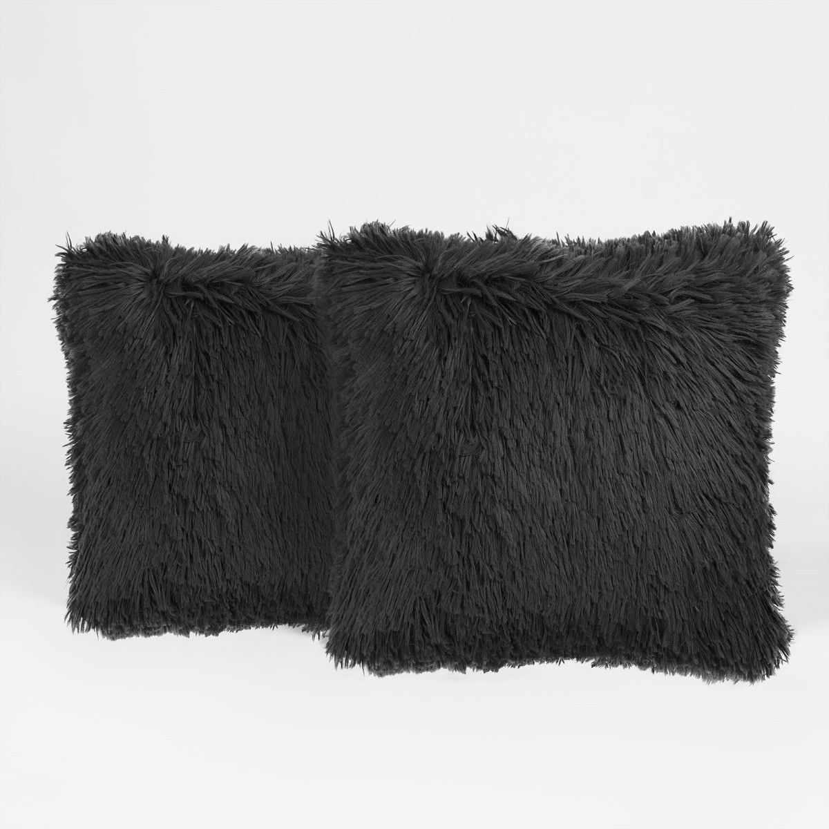 OHS 4 Pack Faux Mongolian Fur Cushion Covers, Charcoal - 55 x 55 cm>