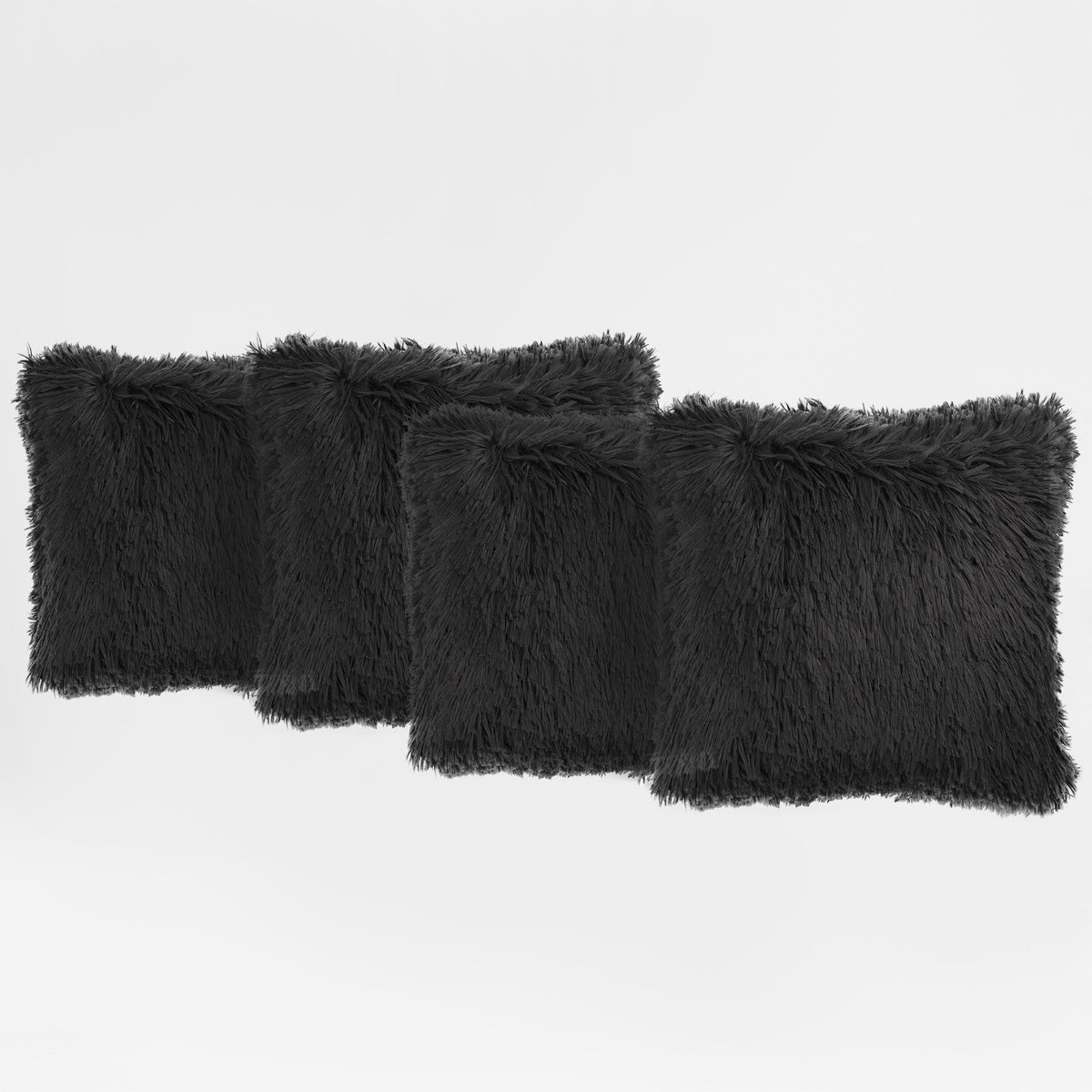OHS 4 Pack Faux Mongolian Fur Cushion Covers, Charcoal - 55 x 55 cm>