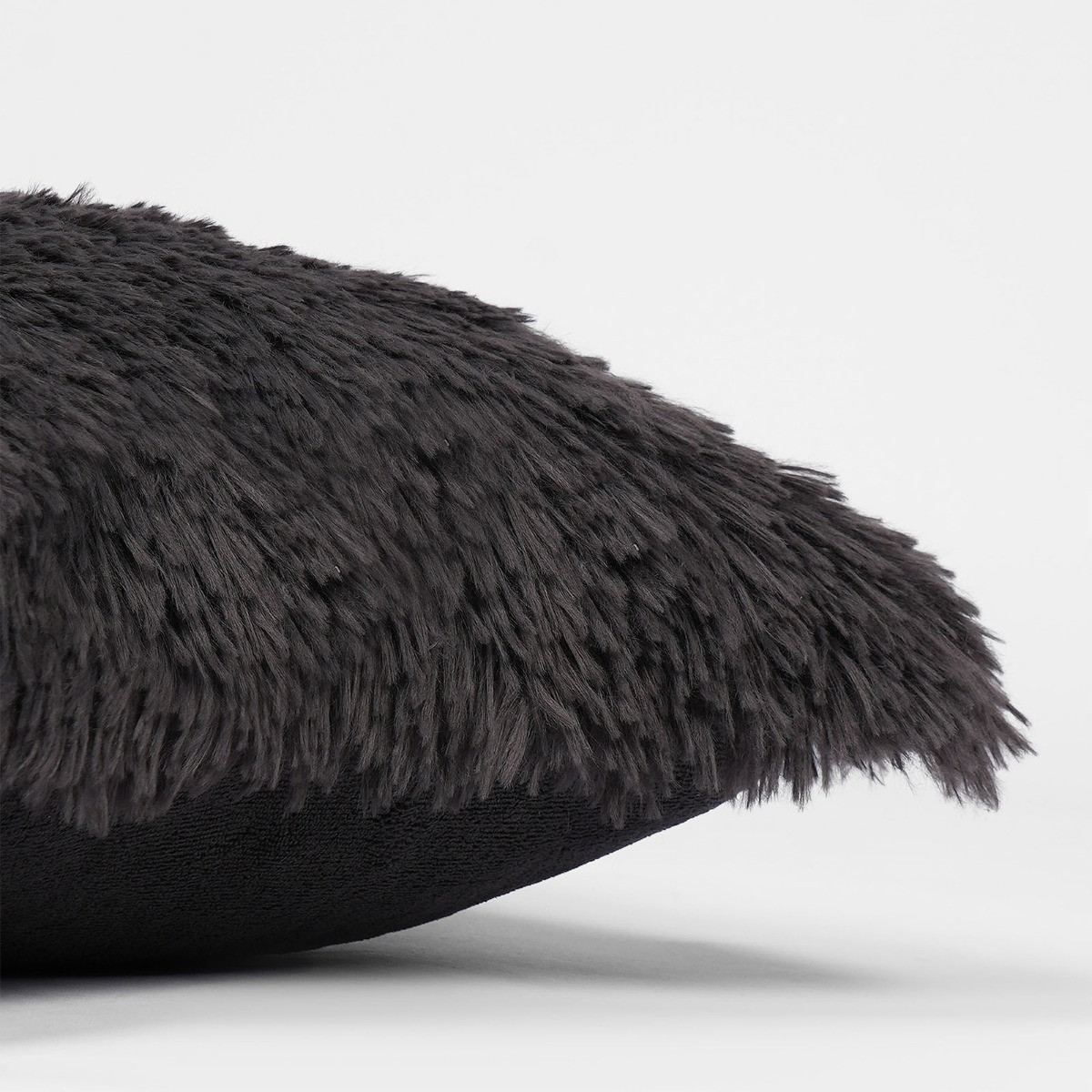 OHS 2 Pack Faux Mongolian Fur Cushion Covers, Charcoal - 55 x 55 cm>