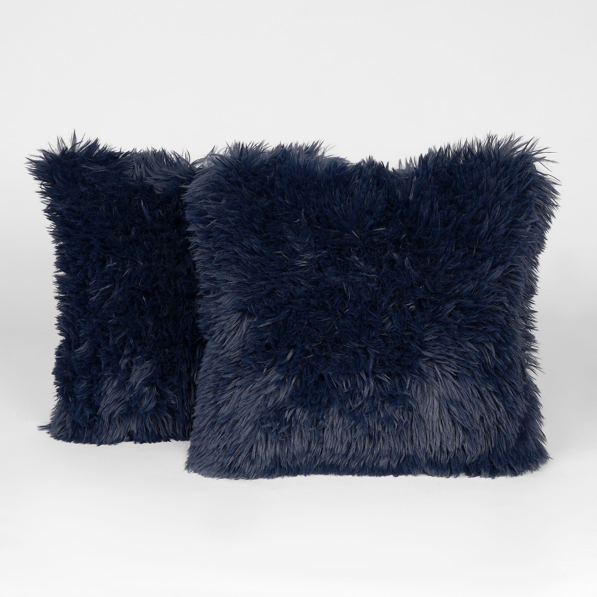 Sienna Luxury Faux Mongolian Fur Cushion Covers - Navy>