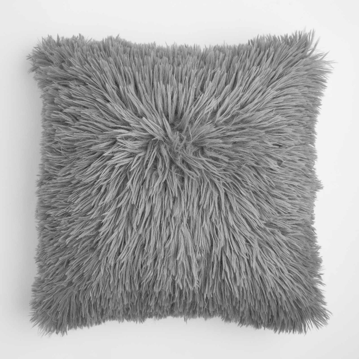 Sienna 2 Pack Faux Mongolian Fur Cushion Covers, Silver - 55 x 55cm>