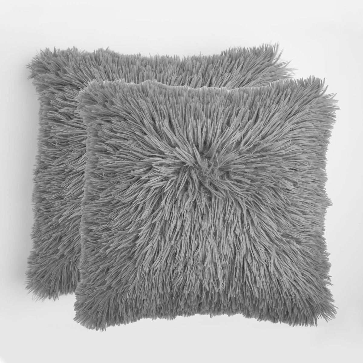 Sienna 2 Pack Faux Mongolian Fur Cushion Covers, Silver - 45 x 45cm>