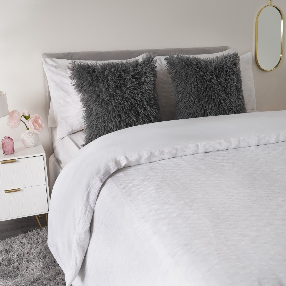 OHS Luxury Faux Mongolian Fur Cushion Covers - Silver>