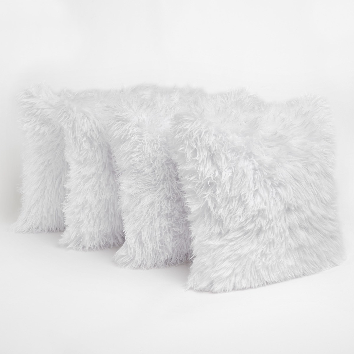 Sienna 4 Pack Faux Mongolian Fur Cushion Covers, White - 55 x 55cm>