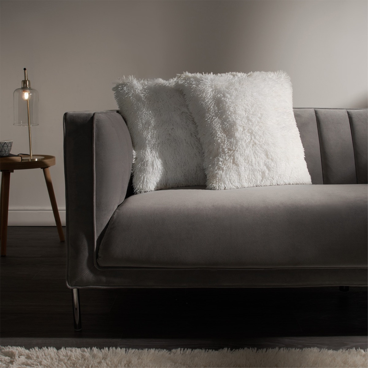 Sienna Faux Mongolian Fur Cushion Covers 55 x 55cm - White>