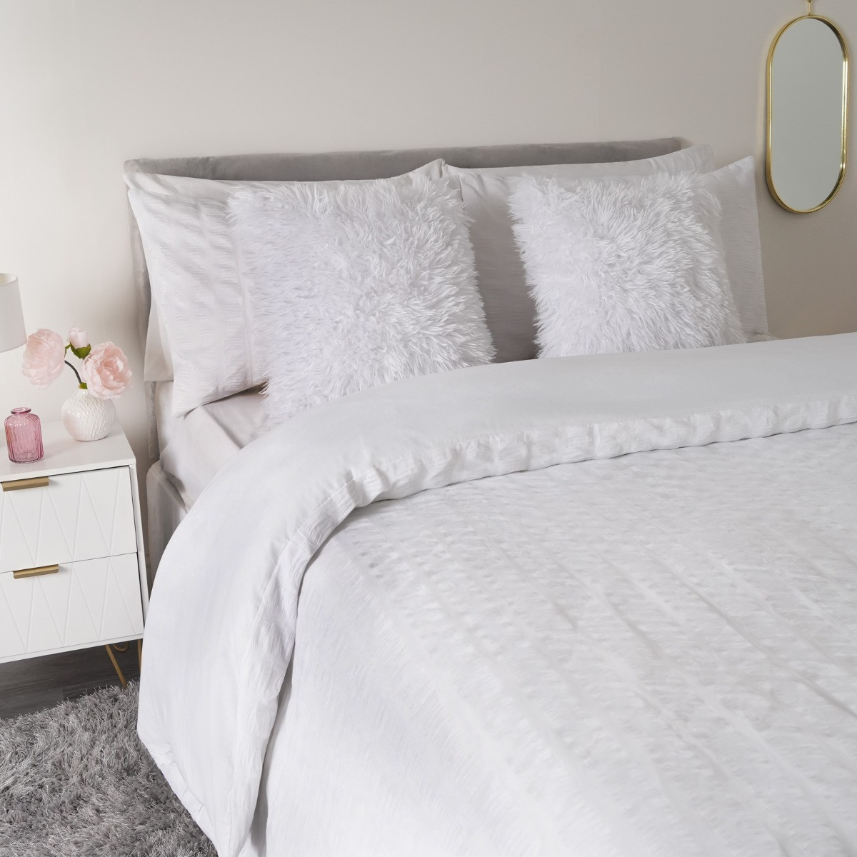 OHS Faux Mongolian Fur Cushion Covers 55 x 55cm - White>