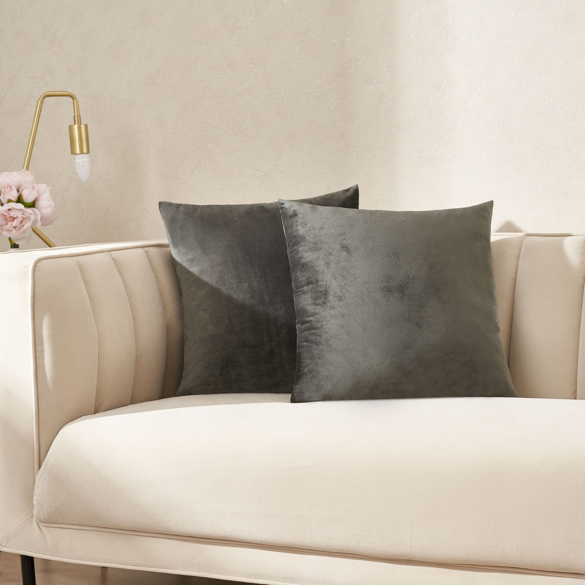 OHS 2 Pack Matte Velvet Cushion Covers, Charcoal - 45 x 45cm>
