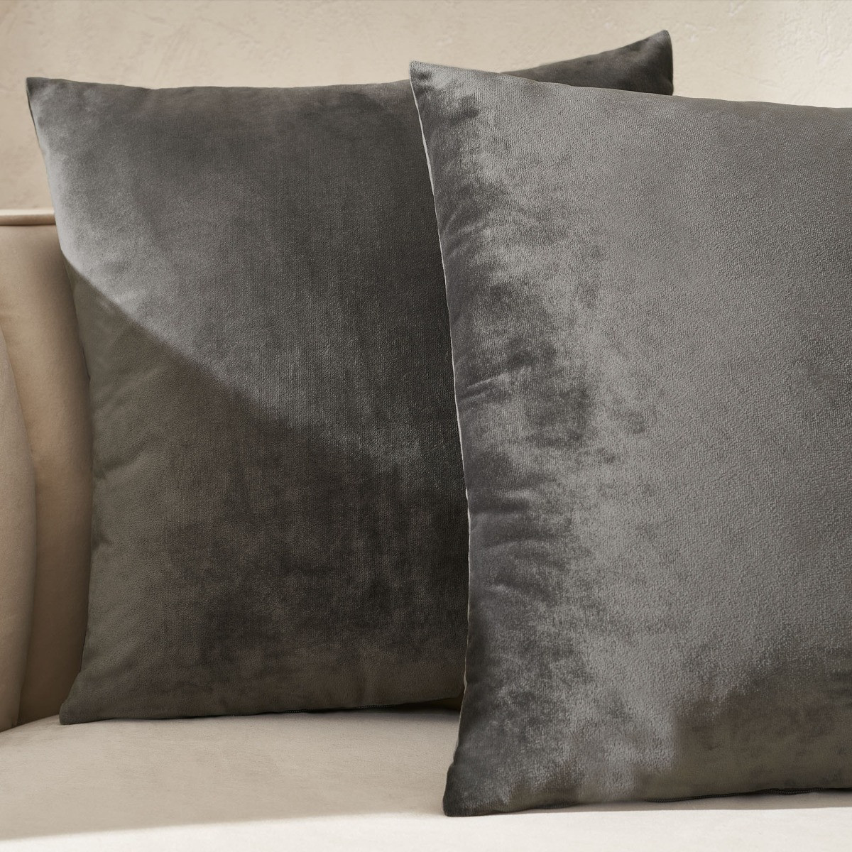 OHS 2 Pack Matte Velvet Cushion Covers, Charcoal - 45 x 45cm>