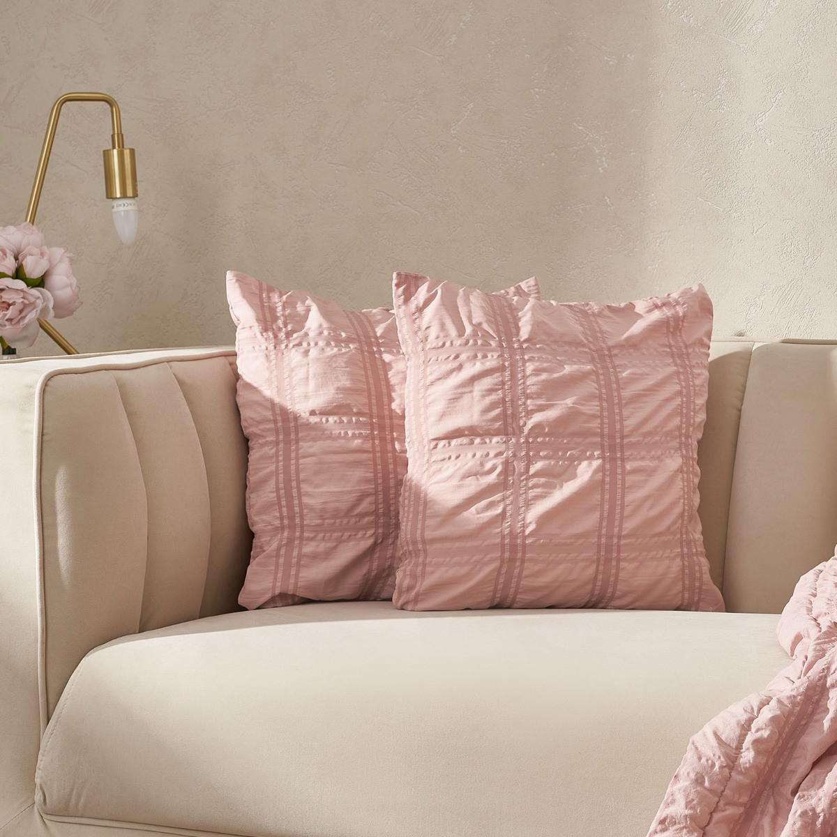 OHS Square Seersucker Cushion Covers - Blush>