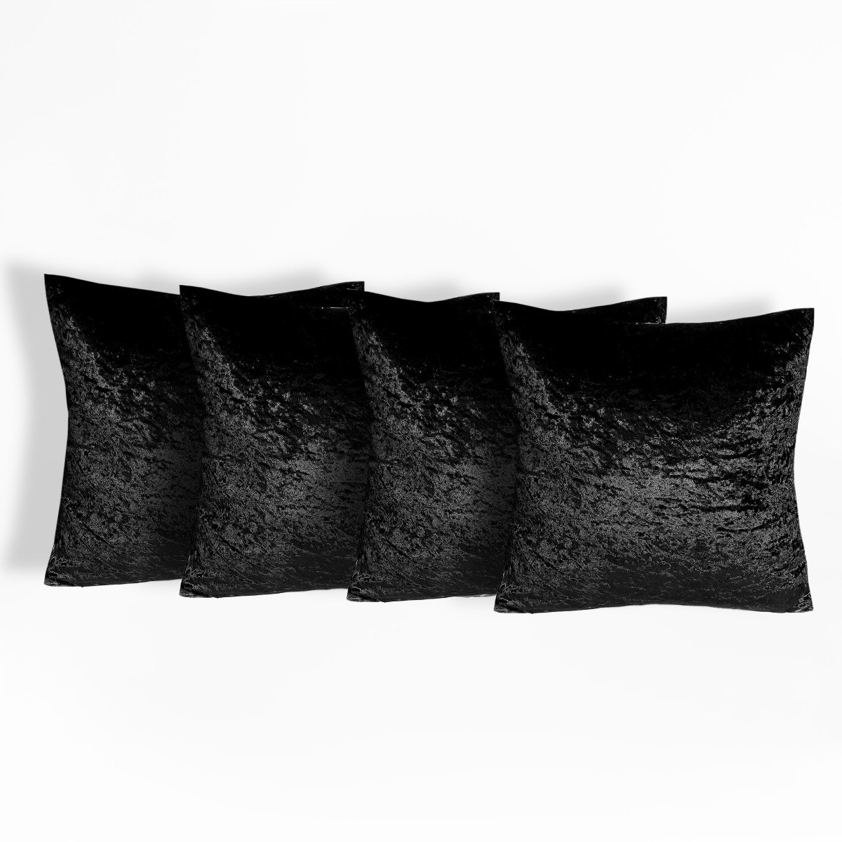 OHS 4 Pack Crushed Velvet Cushion Covers, Black - 45 x 45cm>