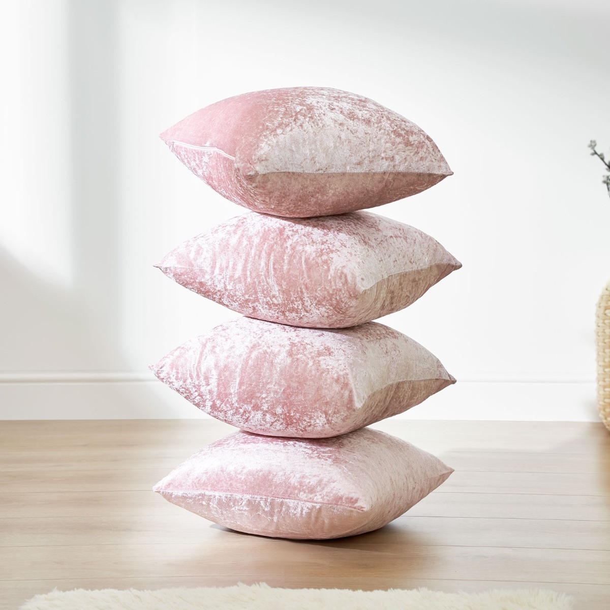OHS Crushed Velvet Set of 4 Cushion Covers - Blush>