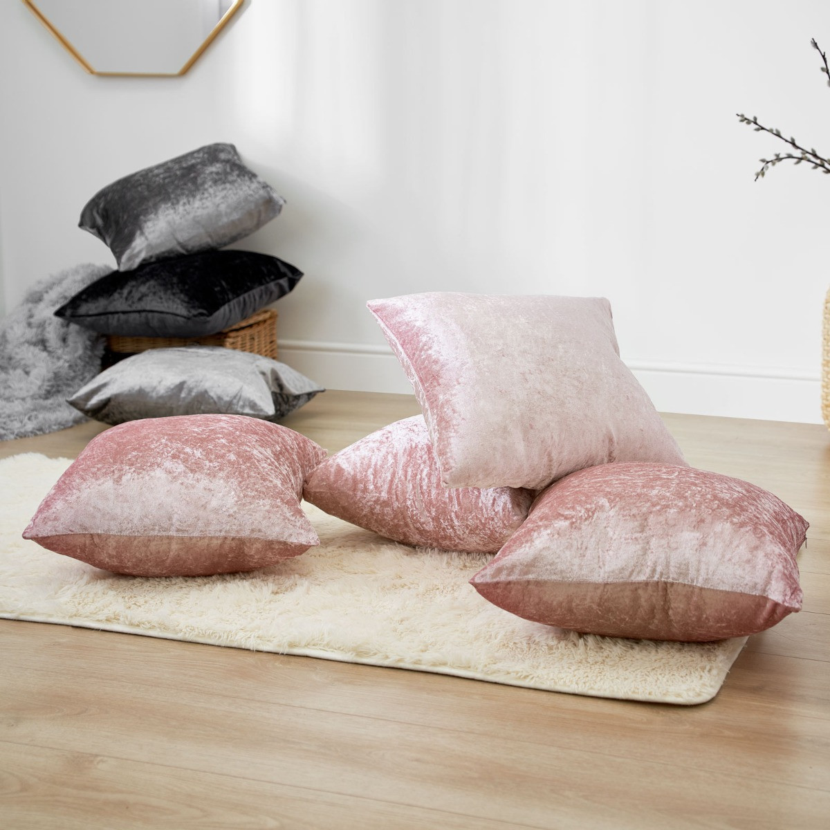 OHS Crushed Velvet Cushion Covers with Cushion - Blush>
