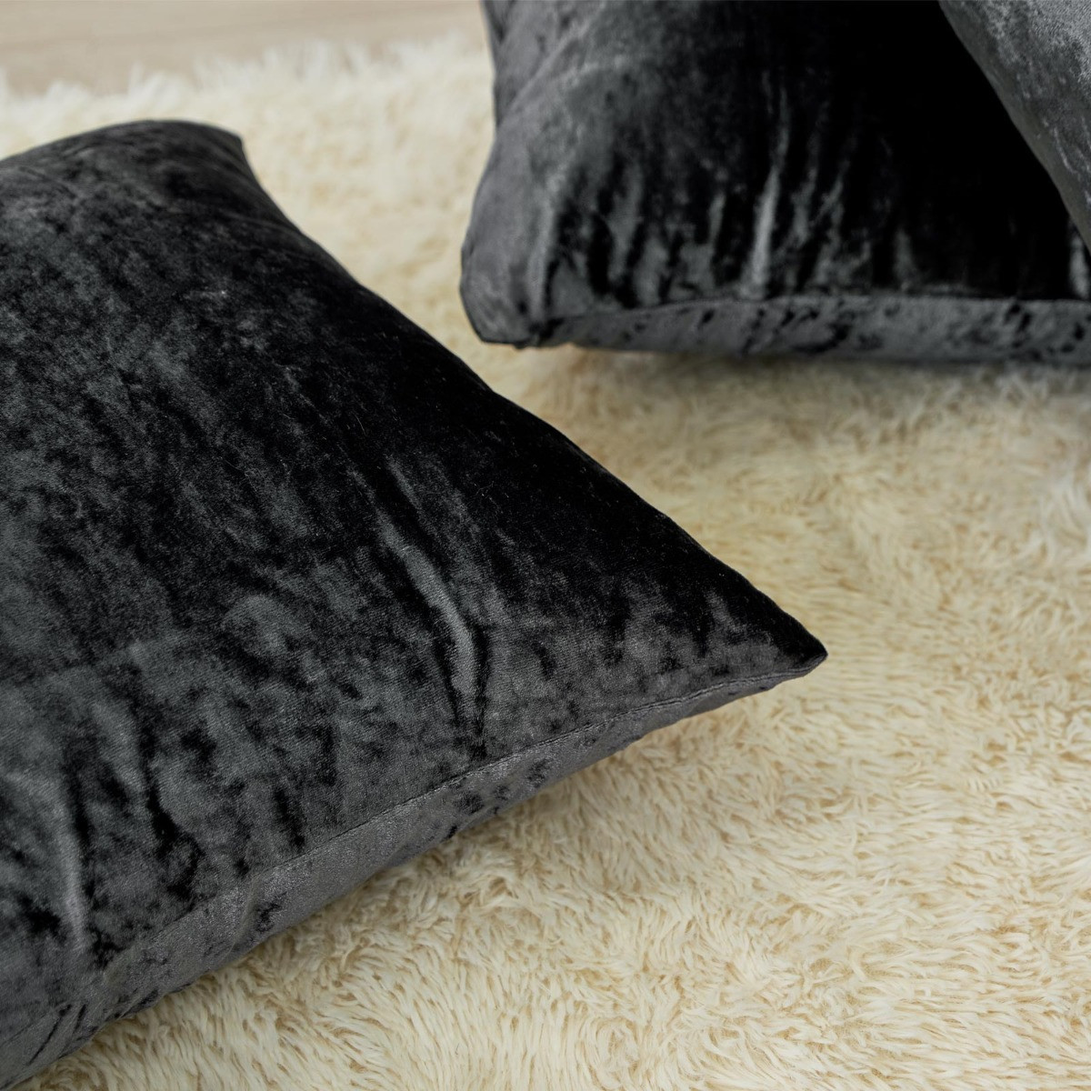 Sienna Crushed Velvet 2 Pack Cushion Covers - Charcoal>