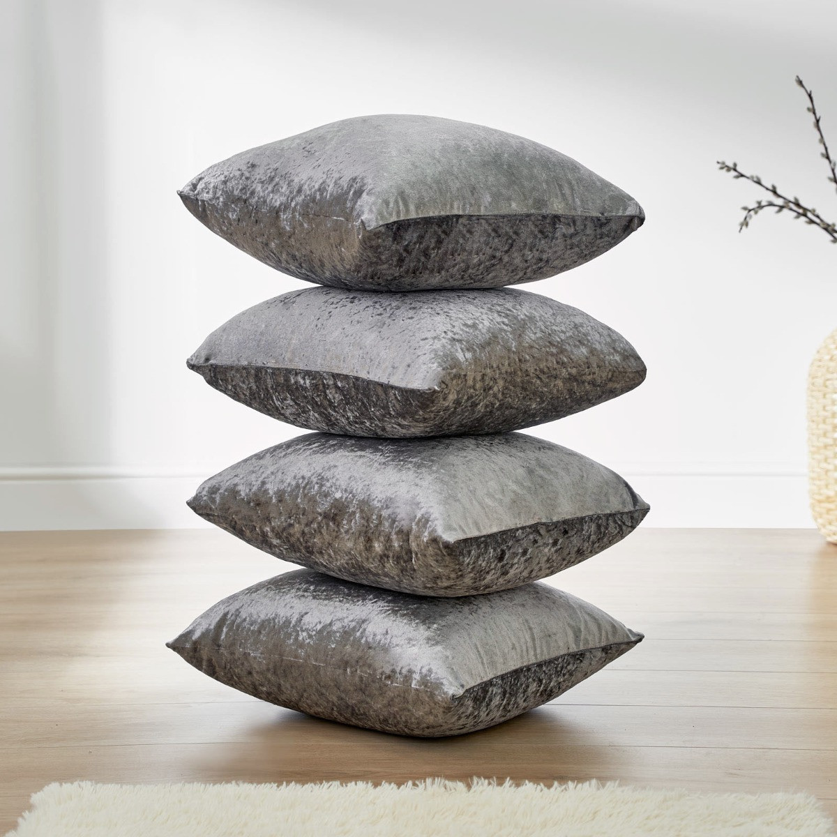 OHS Crushed Velvet Set of 4 Cushion Covers - Silver>