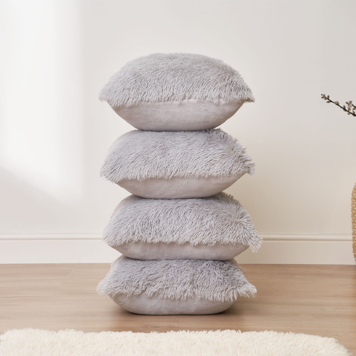 OHS Fluffy Cushion Covers - Silver>