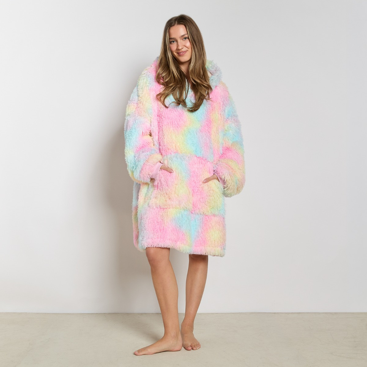 OHS Fluffy Tie Dye Hoodie Blanket, Adults - Multi>