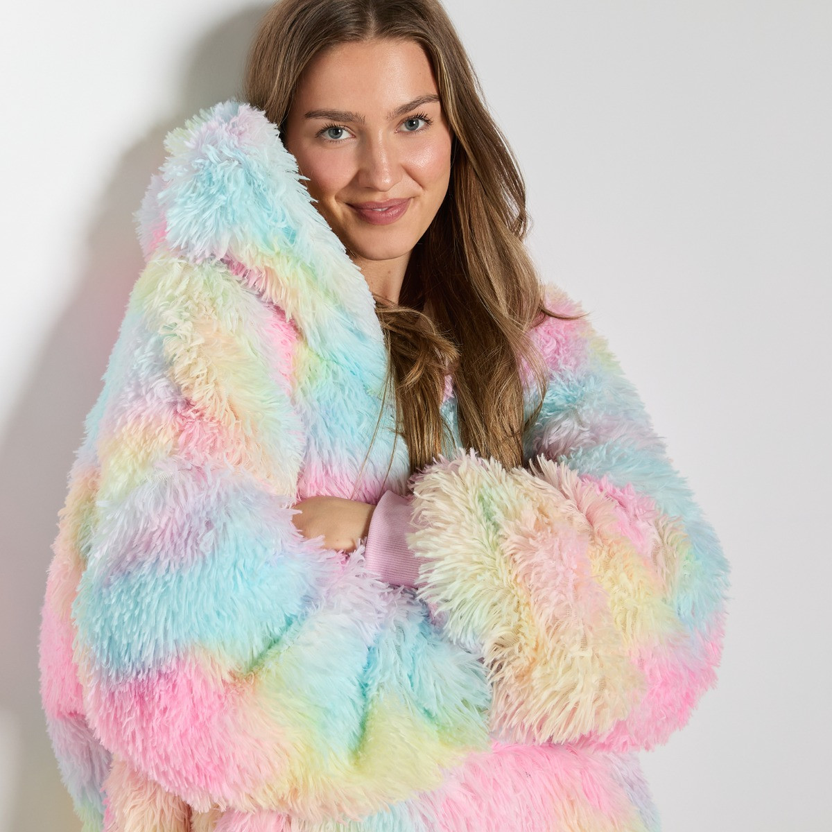 OHS Fluffy Tie Dye Hoodie Blanket, Adults - Multi>