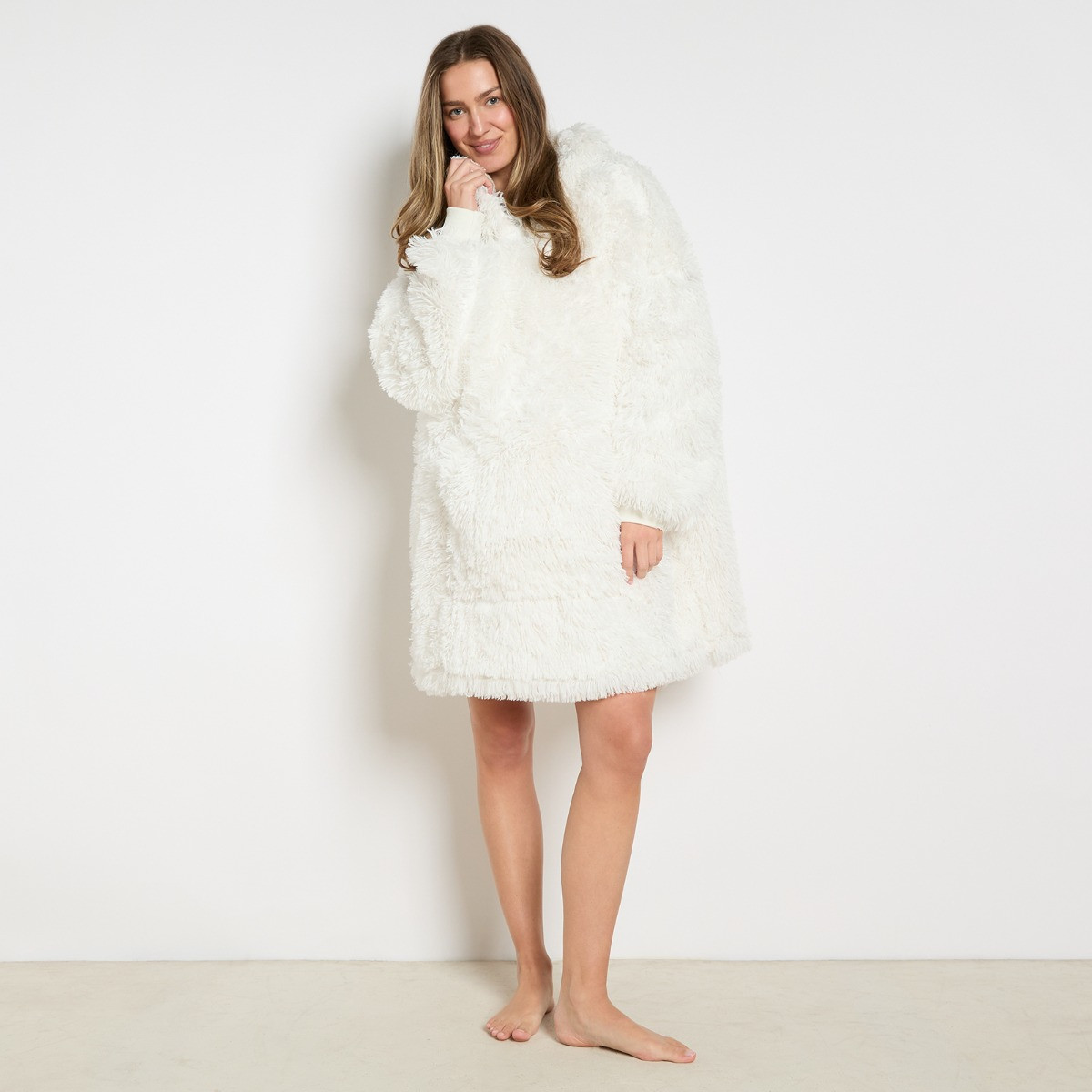 OHS Fluffy Hoodie Blanket, Adults - White>