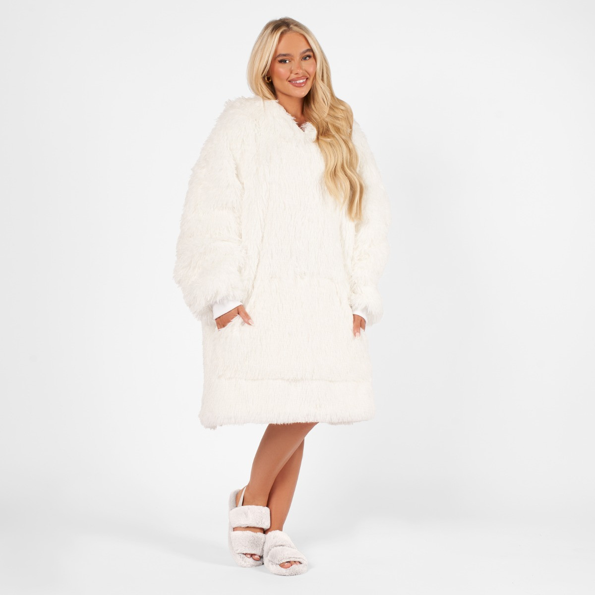 OHS Fluffy Hoodie Blanket, Adults - White>