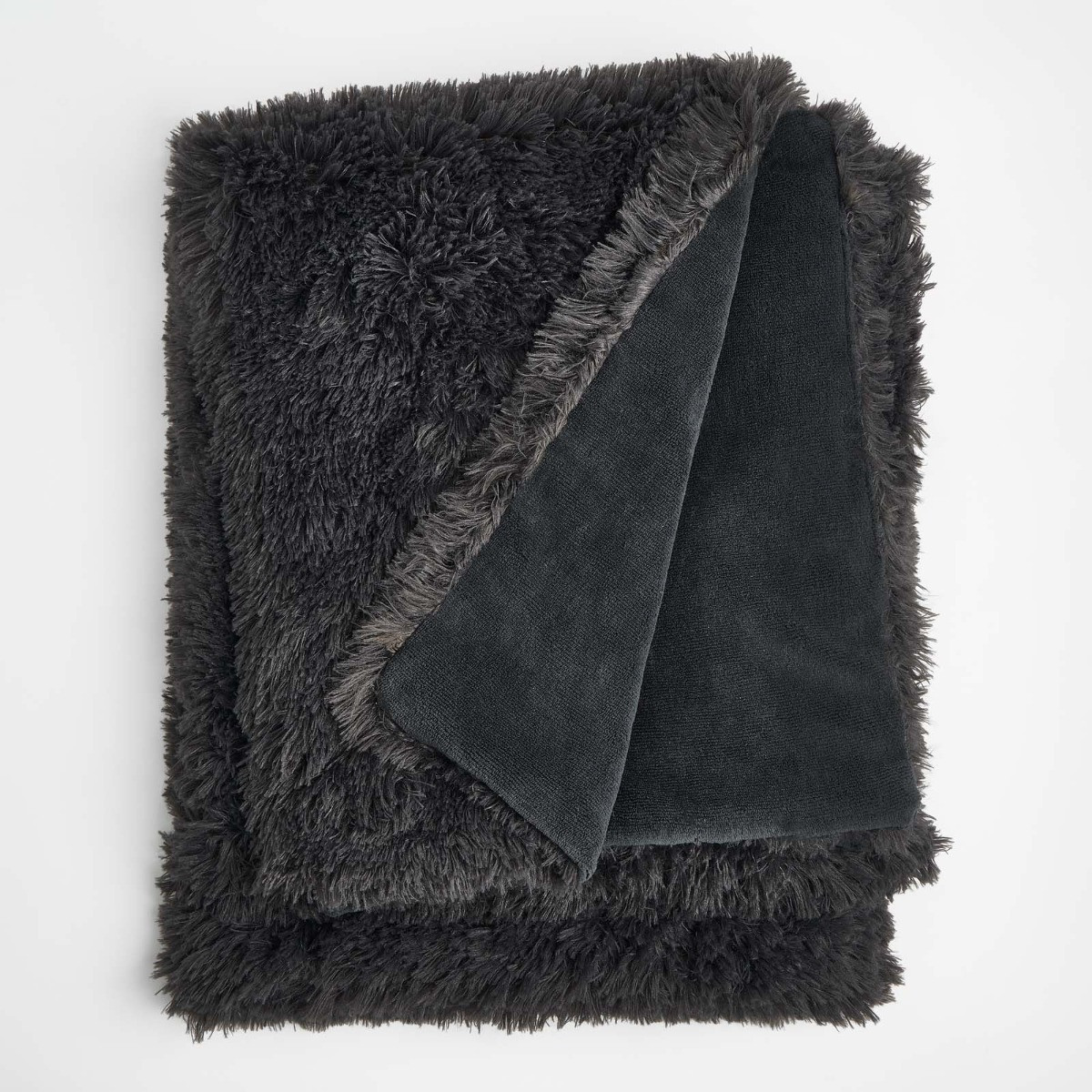Sienna Fluffy Throw, 150 x 200cm - Charcoal>