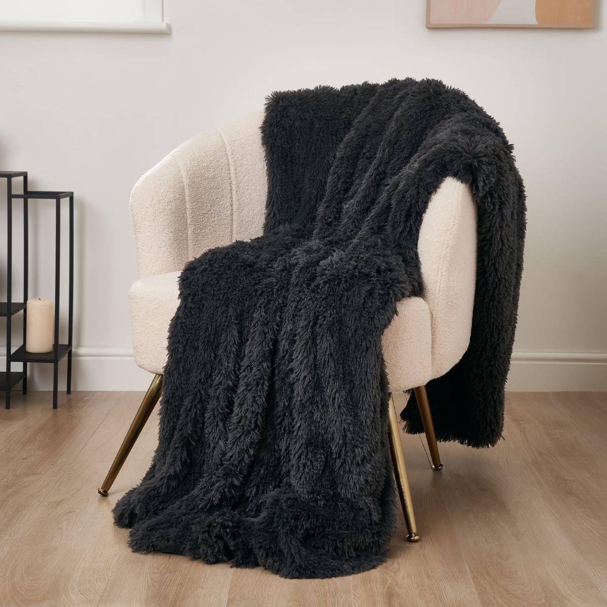 Sienna by OHS Fluffy Throw Blanket, Charcoal - 60 x 80 inches>