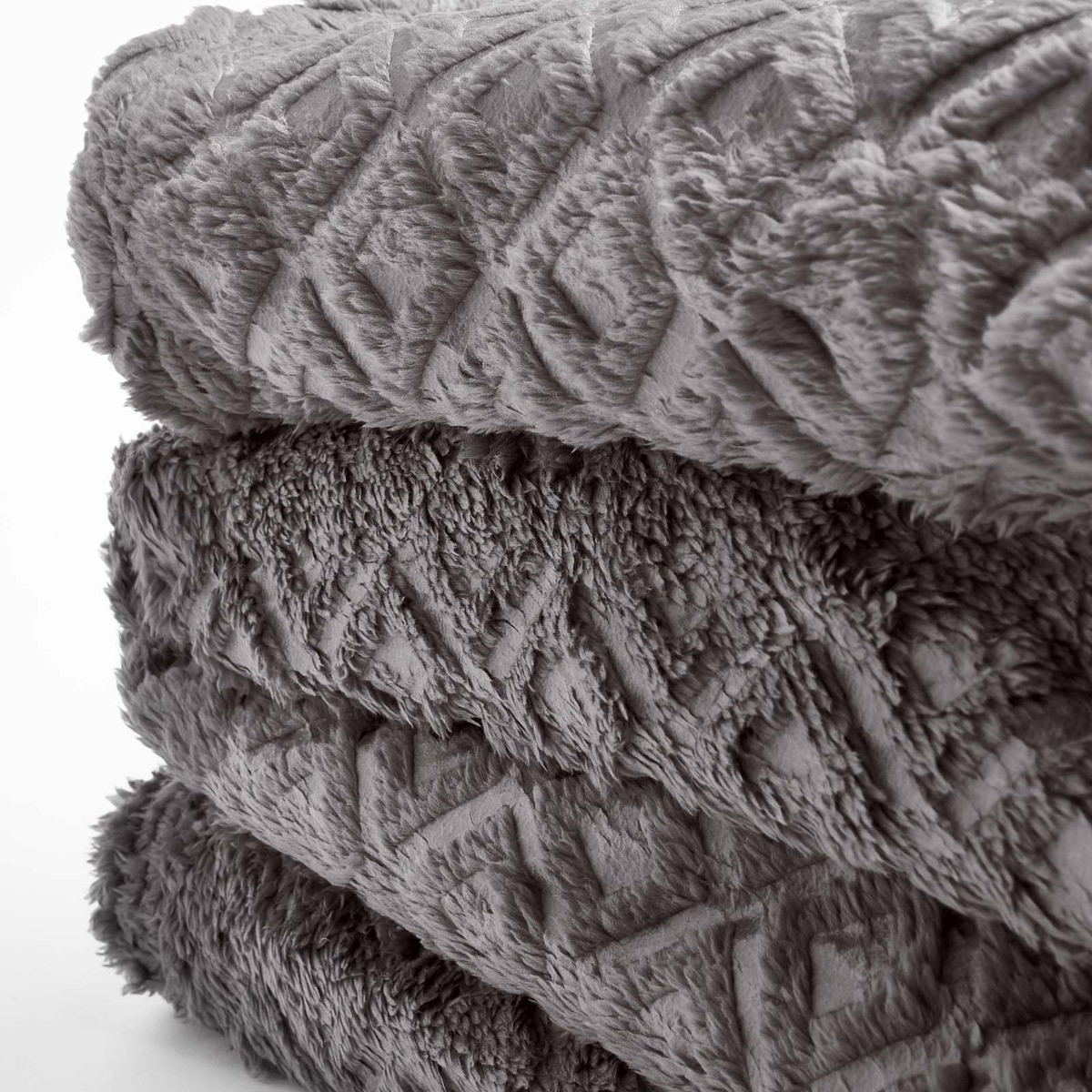 Sienna Geo Embossed Sherpa Fleece Teddy Style Throw, Charcoal - 150 x 180cm>