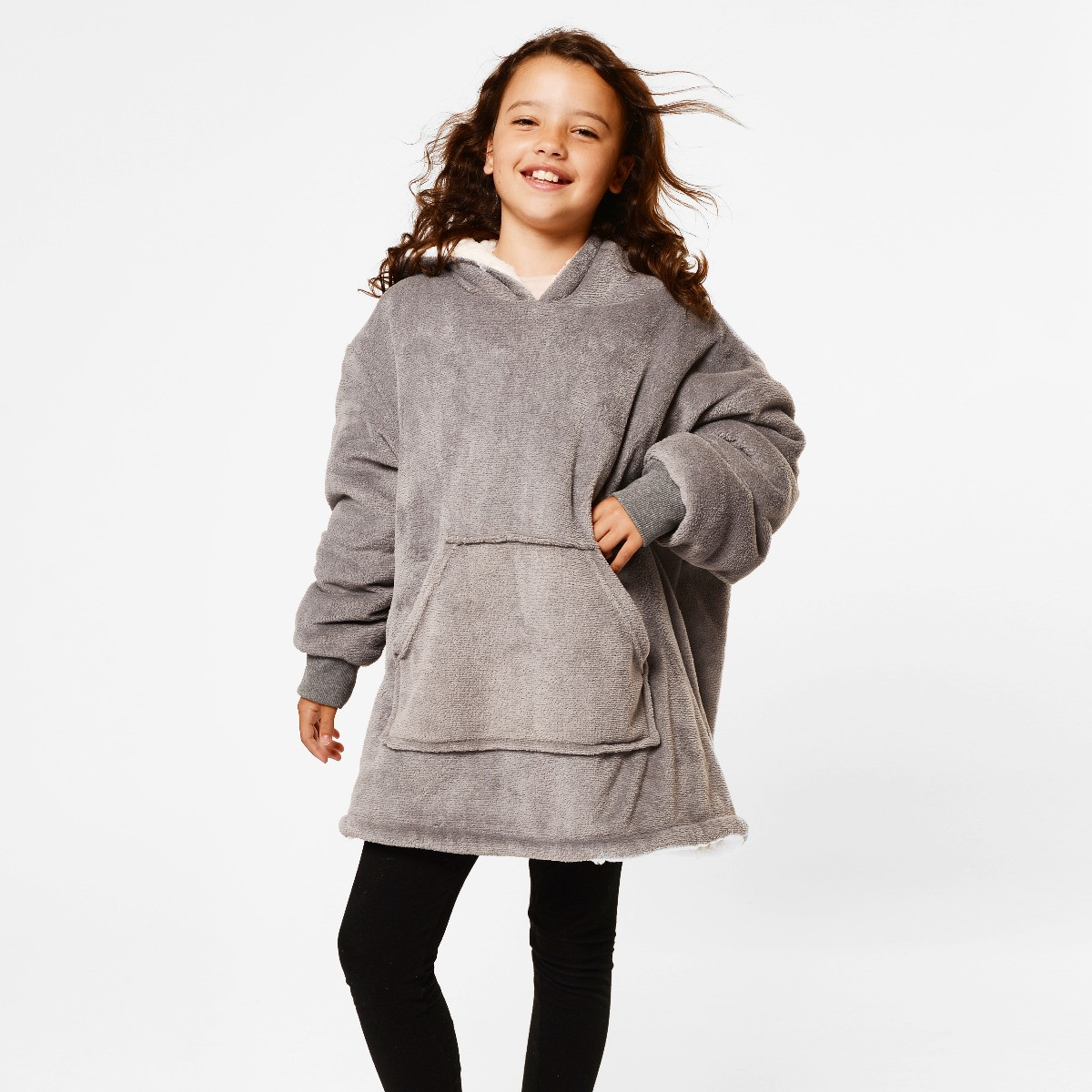 OHS Sherpa Hoodie Blanket, Kids - Charcoal>