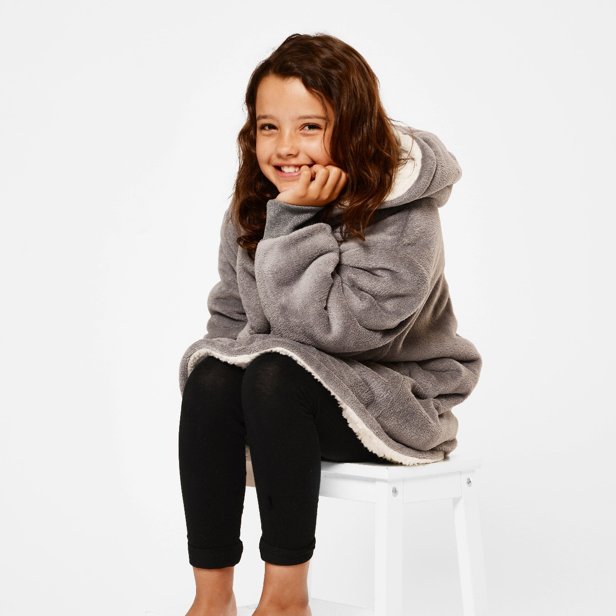 Sienna Sherpa Hoodie Blanket, Kids - Charcoal>
