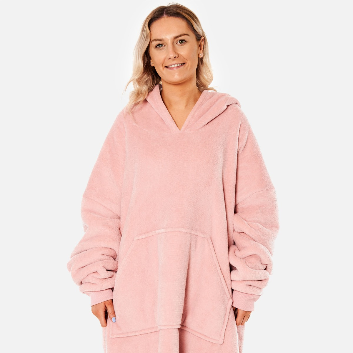 Sienna Extra-Long Sherpa Hoodie Blanket - Blush Pink  >