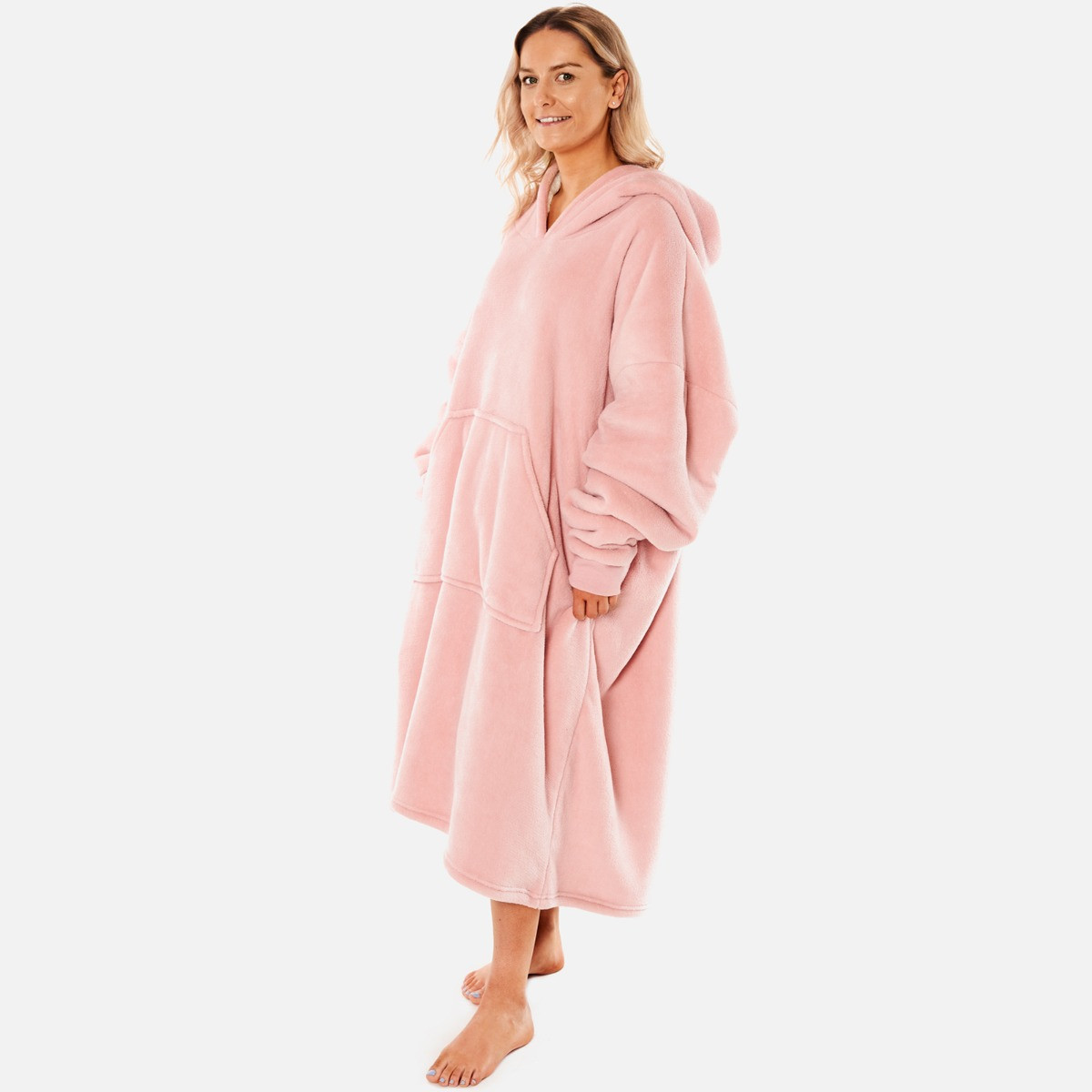 Sienna Extra-Long Sherpa Hoodie Blanket - Blush Pink  >