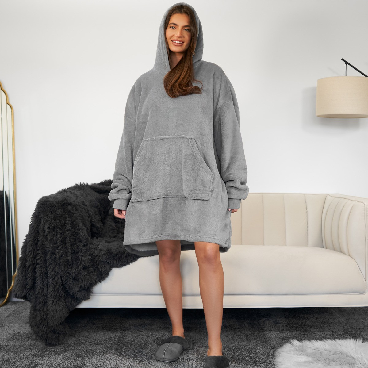 Sienna Supersoft Hoodie Blanket, Adults - Charcoal Grey>