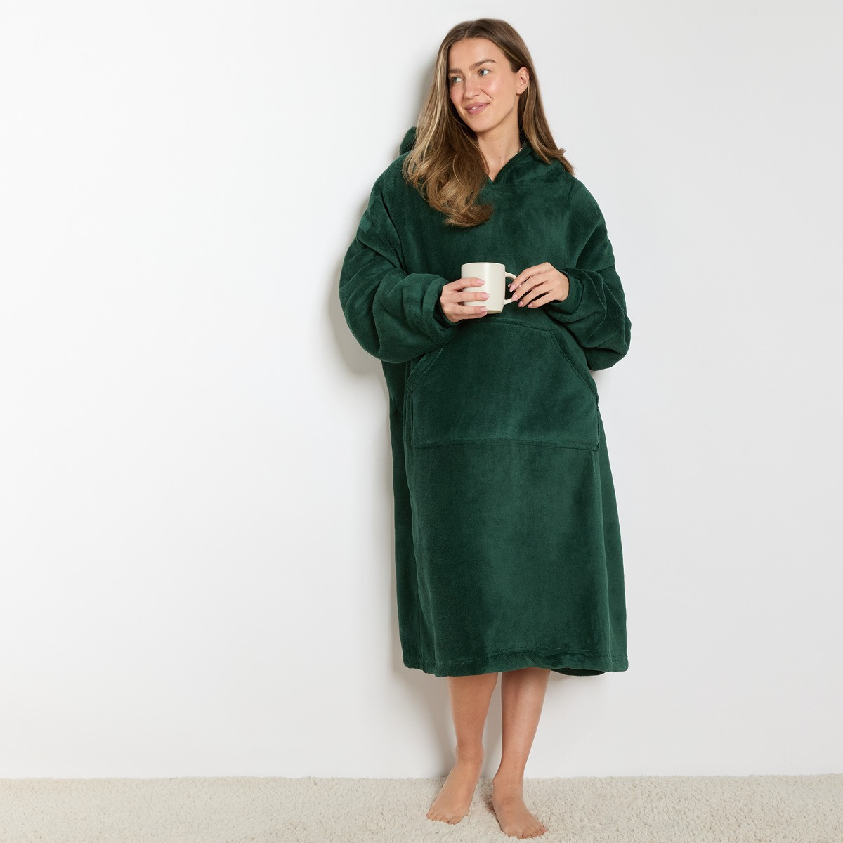 OHS Extra-Long Sherpa Hoodie Blanket - Forest Green >